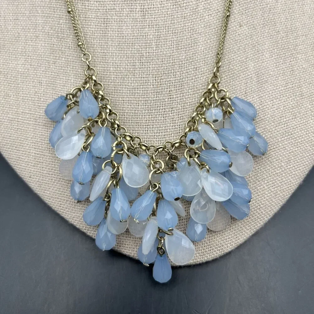 Lauren Conrad Bib Cluster Necklace Periwinkle Light Blue Gold Tone